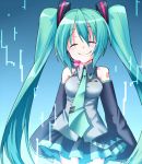  aqua_hair bad_id closed_eyes colored detached_sleeves eto hatsune_miku headset long_hair necktie skirt smile solo tears twintails vocaloid 