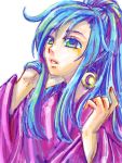  blue_hair chrono_trigger earrings green_eyes long_hair pendant ponytail schala_zeal 