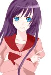  bakemonogatari blue_eyes highres long_hair monogatari_(series) purple_hair school_uniform senjougahara_hitagi 