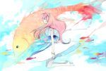  bad_id barefoot dress fish hairband long_hair megurine_luka mig_(36th_underground) open_mouth pink_hair vocaloid white_dress 