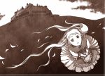 castle dress from_above hatsune_miku long_hair medieval monochrome petals solo taichi17 twintails very_long_hair vocaloid watari_taichi 