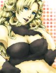  blonde_hair blue_eyes blue_hair breasts chrono_trigger cleavage curly_hair himasen large_breasts long_hair midriff solo 