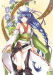  blue_hair braid japanese_clothes katana long_hair original solo sword twin_braids weapon yuu_(yuyukaikan) 