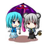  animal_ears chibi heterochromia ichimi karakasa karakasa_obake mouse_ears mouse_tail nazrin tail tatara_kogasa tongue touhou umbrella 