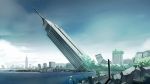  building city cityscape empire_state_building landscape new_york original overgrown post-apocalyptic ruins scenery seo_tatsuya sky water 