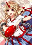  chain chains cuffs fuji_hyorone horn horns hoshiguma_yuugi long_hair red_eyes shackles touhou 