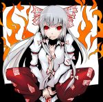  cigarette fujiwara_no_mokou hair_bow hair_ribbon long_hair mokujinn red_eyes ribbon silver_hair smoking touhou 