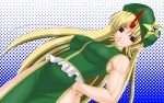  blonde_hair china_dress chinadress chinese_clothes cosplay hat hong_meiling hong_meiling_(cosplay) horn horns hoshiguma_yuugi kyuu_you long_hair muscle pointy_ears red_eyes solo touhou 