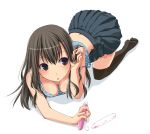  breasts cleavage down_blouse original pleated_skirt skirt solo thigh-highs thighhighs tupet unasaka_ryou zettai_ryouiki 