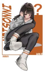  1girl absurdres commentary_request feet feet_up foot_focus highres hood hooded_jacket hoodie innosick jacket legs legs_up nail_polish no_shoes original pantyhose sitting socks soles toenail_polish toenails 