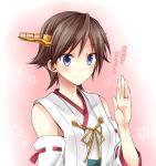  blue_eyes brown_hair hiei_(kantai_collection) jewelry kantai_collection kubyou_azami nontraditional_miko ring short_hair smile translated 