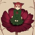  1girl animal_ears barefoot cat_ears flower_(symbol) highres kaenbyou_rin pointy_ears red_eyes redhead seiza sitting solo touhou zuttokodomo 