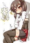  1girl bike_shorts brown_eyes brown_hair have_to_pee headband highres kantai_collection rutsubo short_hair solo taihou_(kantai_collection) 