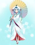  1girl green_eyes green_hair hatsune_miku highres japanese_clothes kimono see-through solo temari_(deae) umbrella vocaloid yuki_miku 