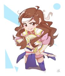  1girl armor brown_eyes brown_hair fire_emblem fire_emblem_fates hana_(fire_emblem) headband highres japanese_armor japanese_clothes long_hair looking_at_viewer samurai solo sword syuzaki weapon white_armor 