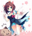  blush brown_hair dress green_eyes idolmaster idolmaster_cinderella_girls maekawa_miku neko_mimi short_hair smile tail 