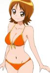  1girl bikini breasts brown_eyes brown_hair happinesscharge_precure! looking_at_viewer manji_(tenketsu) oomori_yuuko orange_bikini precure short_hair smile solo swimsuit 