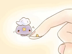  2others balloon black_eyes black_pantyhose blush clouds colored_skin commentary crossed_bandaids drifloon fingernails gingamu gradient_background heart highres hugging_finger multiple_others pantyhose pokemon pokemon_(creature) purple_skin simple_background solid_circle_eyes translated white_background yellow_background 