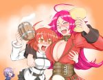 3girls absurdres ahoge beer_mug breast_grab chibi drooling fate/extra fate/grand_order fate_(series) female_protagonist_(fate/grand_order) grail highres multiple_girls rider_(fate/extra) sang_youmu shielder_(fate/grand_order) 