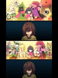  4girls 6+boys 6+others alternate_skin_color androgynous animal_ears antenna_hair armlet berdly_(dark_world)_(deltarune) berdly_(deltarune) bird_boy black_fur blue_skin blue_tongue bracelet c._round cap'n_(deltarune) cape clover_(deltarune) colored_skin colored_teeth colored_tongue commentary_request deer_girl deltarune furry furry_female furry_male goat_boy goat_ears green-framed_eyewear green_robe green_sweater hair_over_eyes harac_(mc_harac98) hathy_(deltarune) highres jewelry k_k_(deltarune) kris_(dark_world)_(deltarune) kris_(deltarune) lancer_(deltarune) maus_(deltarune) multiple_boys multiple_girls multiple_others noelle_holiday noelle_holiday_(dark_world) noogie nubert_(deltarune) pillarboxed pink_cape pink_scarf pink_skin purple_hair purple_skin queen_(deltarune) rabbick_(deltarune) ralsei ralsei_(hat) red_eyes reindeer_girl robe rouxls_kaard rudinn_(deltarune) scarf shaded_face smile spade_(shape) spiked_armlet spiked_bracelet spikes studded_armlet susie_(dark_world)_(deltarune) susie_(deltarune) swatchling_(deltarune) sweater sweet_(deltarune) tasque_(deltarune) utdr_(toby_fox) white_robe yellow_teeth 