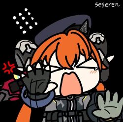 >_< cheek_pinching long_hair magus_(zenless_zone_zero) multiple_girls open_mouth orphie_magnusson seseren zenless_zone_zero