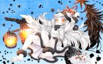  1girl ahoge box christmas dress g_(desukingu) gift gift_box hat horns kantai_collection long_hair looking_at_viewer machinery mittens northern_ocean_hime orange_eyes santa_hat shinkaisei-kan solo white_dress white_hair white_skin 