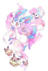  alternate_color commentary_request eevee heal_ball no_humans open_mouth pink_eyes poke_ball pokemon pokemon_(creature) rikovui shiny_pokemon simple_background smile stuffed_toy sylveon tears white_background 