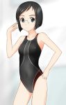  1girl black_eyes black_hair character_request competition_swimsuit girls_und_panzer highres one-piece_swimsuit short_hair standing swimsuit takafumi 