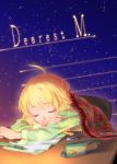  1girl ahoge blanket blonde_hair closed_eyes cover cover_page doujin_cover eraser head_rest hoshii_miki idolmaster long_hair maru_(sara_duke) pajamas paper pencil pencil_case sky sleeping solo star_(sky) starry_sky 
