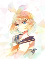  1girl blonde_hair blue_eyes bust hair_ornament hair_ribbon hairclip kagamine_rin neckerchief ribbon school_uniform serafuku sketch solo vima vocaloid 