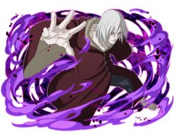  1boy barefoot brown_robe colored_skin grey_pants looking_at_viewer male_focus nagato_(naruto) naruto_(series) naruto_shippuuden naruto_shippuuden:_ultimate_ninja_blazing official_art pants rinnegan robe solo violet_eyes white_hair white_skin 