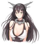  1girl bare_shoulders black_eyes black_hair blush breasts bust f-cla headgear kantai_collection long_hair looking_at_viewer nagato_(kantai_collection) simple_background sketch solo twitter_username white_background 