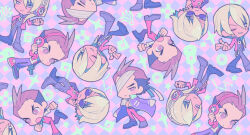  2boys ace_attorney antenna_hair apollo_justice apollo_justice:_ace_attorney arm_out_of_sleeve arm_up bandaged_head bandages black_pants black_shirt black_shoes blonde_hair blue_eyes brown_eyes brown_hair chain clenched_hand coat coat_on_shoulders collared_coat commentary_request forked_eyebrows hand_on_own_hip headphones highres jacket jewelry klavier_gavin lapels long_sleeves looking_at_viewer male_focus multiple_boys multiple_views one_eye_closed one_eye_covered open_clothes open_jacket open_mouth ouse_(otussger) pants parted_bangs purple_coat red_jacket red_pants red_vest ring running shirt shoes short_hair suit_jacket sunglasses v-shaped_eyebrows vest white_shirt wing_collar 