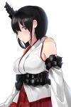 1girl bare_shoulders black_hair breasts bust detached_sleeves from_side fujibejifu hair_ornament kantai_collection nontraditional_miko red_eyes short_hair simple_background solo white_background yamashiro_(kantai_collection) 