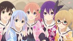 6+girls :d absurdres aerial_fireworks aoba_moca aoyama_blue_mountain apron blonde_hair blue_eyes blue_hair blush bow braid brown_hair building character_request check_character commentary_request fireworks frilled_apron frills fuiba_fuyu gochuumon_wa_usagi_desu_ka? green_eyes hair_bow hair_rings highres holding hoto_cocoa hoto_mocha jacket jinja_eru jinja_natsume jouga_maya kafuu_chino kirara_fantasia kirima_syaro lantern long_sleeves multiple_girls natsu_megumi night outdoors paper_lantern pink_jacket ponytail puffy_short_sleeves puffy_sleeves purple_eyes purple_hair red_bow red_hair round_window short_sleeves sky smile stick_jitb tedeza_rize tippy_(gochiusa) twin_braids ujimatsu_chiya white_apron white_jacket wide_sleeves window