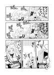  2girls ahoge breasts comic detached_sleeves highres horn horns iwami_shouko kantai_collection long_hair mittens monochrome multiple_girls northern_ocean_hime ribbed_sweater seaport_hime shinkaisei-kan short_hair sitting sitting_on_person sweat sweater television translation_request 