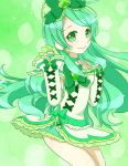  1girl arm_warmers borrowed_character bow brooch choker cure_alto_(0417nao) green green_background green_eyes green_hair hair_bow jewelry long_hair original precure ribbon skirt smile solo tama_(miloque) 