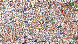  6+boys 6+girls annotation_request armor axe baseball_bat battle_axe beard black_hair blonde_hair blue_eyes blue_hair bomb bomberman bow braid brown_hair bubble_bobble car castlevania_(series) character_request closed_eyes commentary_request controller copyright_request dolphin dragon dress explosive facial_hair fangs final_fantasy game_console game_controller ganbare_goemon glasses golf_club green_hair hair_bow hat highres holding holding_baseball_bat holding_staff holding_sword holding_wand holding_weapon holding_whip ice_climber japanese_clothes king_dedede kirameki_high_school_uniform kirby_(series) mario metroid mickey_mouse mining_helmet mixed-language_commentary motor_vehicle motorcycle multiple_boys multiple_girls mustache open_mouth pink_bow pink_hair pixel_art pixelflag q_bert racket rainbow red_hair sailor_collar school_uniform shield skirt smile sonic_(series) space_invaders space_shuttle spacecraft speech_bubble spotted_bow staff submarine sunglasses super_mario_bros. suspenders swinging_golf_club sword tennis_racket tiara toejam_&amp;_earl tokimeki_memorial tokimeki_memorial_1 tongue tongue_out train twin_braids wand wario watercraft weapon whip white_hair yae_(ganbare_goemon) 