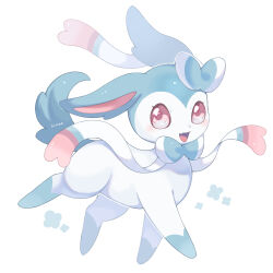  alternate_color animal_focus blue_fur blush bow commentary_request fang full_body highres iwasi_29 looking_at_viewer multicolored_fur no_humans open_mouth pink_eyes pink_fur pokemon pokemon_(creature) ribbon shiny_pokemon signature simple_background smile solo sylveon white_background white_fur 