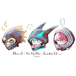  ... 3boys absurdres bakugou_katsuki blonde_hair boku_no_hero_academia commentary_request freckles green_eyes green_hair heterochromia highres hood hood_up male_focus mask mecyo_(mamezurushiki) midoriya_izuku multicolored_hair multiple_boys scar scar_on_face short_hair simple_background split-color_hair spoken_ellipsis todoroki_shoto white_background 