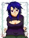  1girl ahoge glasses log_horizon open-chest_sweater roe2 sitting smile solo violet_eyes 