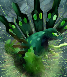  commentary_request compound_eyes ena_(dream_bbq) full_body green_ena green_eyes hexagon highres karura_(to-the-4483) no_humans outdoors pokemon pokemon_(creature) pokemon_focus solo tail zygarde zygarde_(50) 