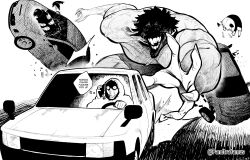  absurdres alternate_form anya_(spy_x_family) boku_no_hero_academia car_crash crazy_grin driving evil_grin evil_smile fingernails grin highres holding holding_phone itadori_yuuji jujutsu_kaisen jujutsu_kaisen_modulo midoriya_izuku monster_boy muscular muscular_male naruto_(series) pandtrayamus phone sharp_fingernails smile speech_bubble spy_x_family thought_bubble troll_face uchiha_itachi vehicle_chase veins veiny_arms 