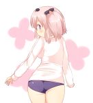  1girl a-ktoo ass blush buruma from_behind hibari_(senran_kagura) looking_at_viewer looking_back pink_hair senran_kagura senran_kagura_(series) short_hair solo 