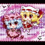  :d animal_ears ascot bat_wings blonde_hair blue_hair cat_ears cat_tail chibi commentary_request dress flandre_scarlet kemonomimi_mode looking_at_viewer mob_cap noai_nioshi open_mouth pink_dress red_eyes remilia_scarlet short_hair side_ponytail smile tail touhou wings wrist_cuffs 