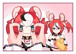  2girls bare_shoulders commentary hakos_baelz hakos_baelz_(1st_costume) highres hololive hololive_english irys_(hololive) multiple_girls nail_polish namiorii stuffed_toy untranslatable_commentary yuri 