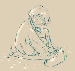  1girl animal cat cherry_(cherryhyperion) highres long_sleeves on_ground original outdoors petting short_hair sitting solo 