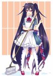  1girl black_hair full_body holding long_hair looking_at_viewer maid mary_janes mop nyori original pantyhose red_eyes shoes solo twintails very_long_hair wet_floor 