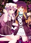  2girls blonde_hair bow cpu_(hexivision) crescent_hair_ornament gradient_hair hair_bow hair_ornament hat hijiri_byakuren jewelry long_hair multicolored_hair multiple_girls necklace open_mouth patchouli_knowledge purple_hair touhou violet_eyes yellow_eyes 