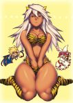  bikini blonde_hair blue_eyes blush breasts chibi cleavage cosplay dark_skin dress elphelt_valentine eyepatch guilty_gear guilty_gear_xrd horns kuroshio_(zung-man) long_hair lum_(cosplay) oni orange_eyes ramlethal_valentine red_eyes redhead shiny shiny_skin sin_kiske swimsuit thick_thighs thighs tiger_print urusei_yatsura v_arms white_hair 